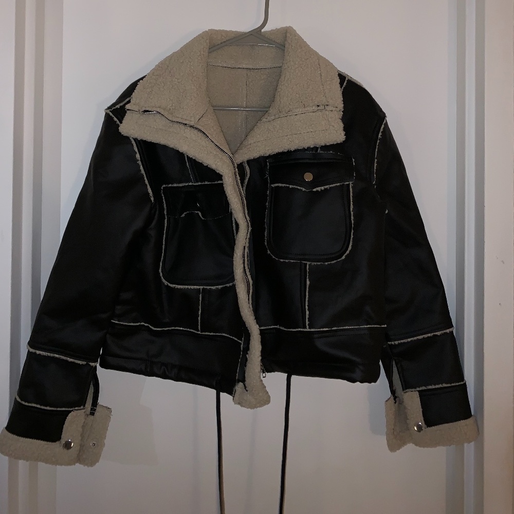 Leather like - cream colored fur jacket